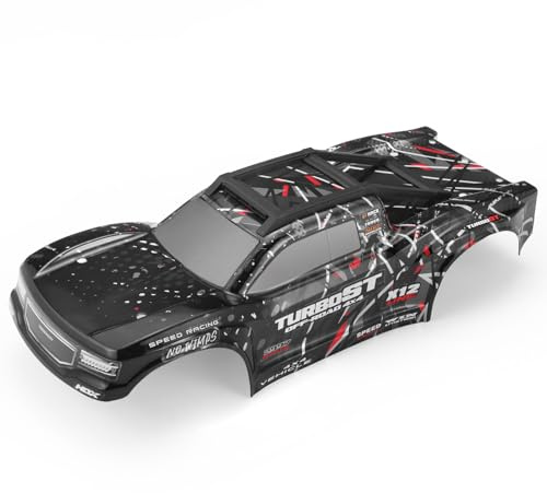 HAIBOXING 1/12 RC Car Spare Parts Body Shell Black for 2997A, Brushless RC Truck Replacement Part Car Body with Roof Racks/Rails & Top Light (2997A-BM01 & T2700 & T2707)