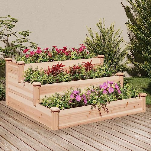 Chaduof Hochbeet 120x120x56 cm Massivholz Tanne, Palettenrahmen, Hochteich, Gemüsebeet, Kräuterregal Balkon, Blumenbeet, Kräuterspirale, Tomatenbeet, Pflanzhochbeet
