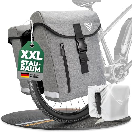 MIVELO Doppeltasche aus recyceltem Material I Fahrradtasche für Gepäckträger 36L I Gepäckträgertasche doppelt kompatibel mit MIK & Racktime Adapter I Tasche Fahrrad doppelt (Grau)