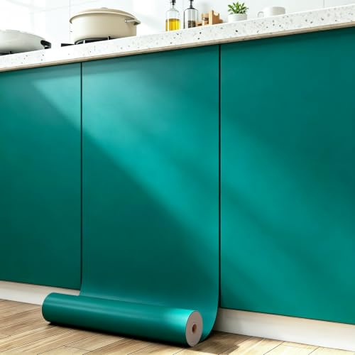 FunStick Tapete zum Abziehen und Aufkleben für Kinderzimmer, blau-grüne Tapete für Wohnzimmer, moderne blaugrüne Vinylfolie für Küchenschränke, Arbeitsplatte, Vinylabdeckung, selbstklebende Rückseite,