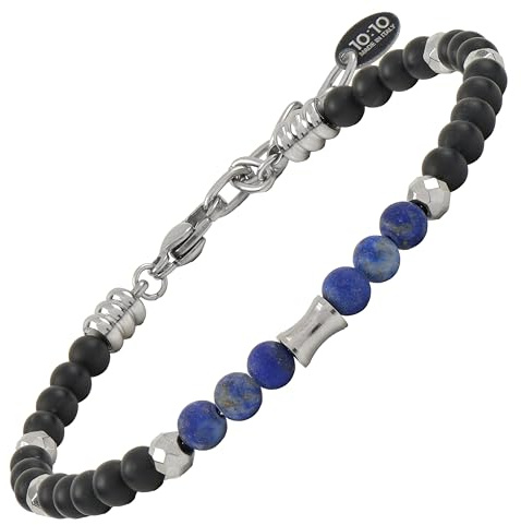 10:10 Herrarmband naturstenar 4 mm rostfritt stål armband tillverkat i Italien, Regolabile, Rostfritt stål, sten