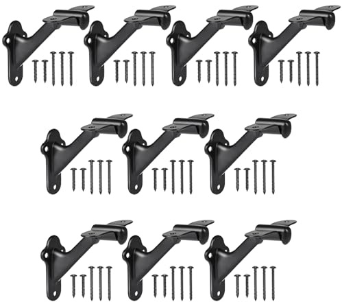 RealPlus Handrail Stair Brackets 10pcs Heavy Duty with Screws for Stairways Staircase Railing (Matte Black)