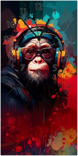 Wallario Design-Wanduhr Chimp - Musik aus Glas, Motiv-Uhr Größe 30 x 60 cm, Schwarze Zeiger