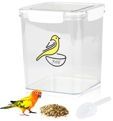Airtight Pet Food Storage container,7.7lb-Bird Seed Storage Container with Spoons,Cat&Dog Food Storage Container with Lid,Wild Bird Seed Dispenser for Storing Sunflower Seed and Mealworms/Clear
