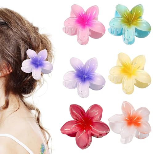 AWOGIPD 6pcs Plumeria Hair Clips Plastic Artificial Flowers Grip Octopus Hair Jaws Hair Claws Peinados de Mujer y Niña para Vacaciones en la Playa