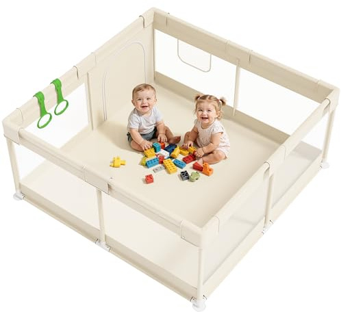 Fodoss 120 x 120 cm Parque Bebe,El pequeño parque infantil para el apartamento, interior y exterior Parque Bebé,Parque estable para Bebé, con 4 ventosas inferiores, parque bebé con puerta con