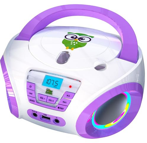 TinyGeeks Tunes Kids Boombox CD-Player für Kinder NEU + UKW-Radio + Inklusive Batterien + Lila Radio - mit Lautsprechern Kinder und Kleinkinder - Lila