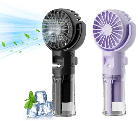 Xevinas 2 st handfläkt, minifläkt med vattendimma, 4 lägen och låsband, 180° justerbar, bärbar handfläkt batteri uppladdningsbar USB-fläkt batteri för kontor, resor, camping