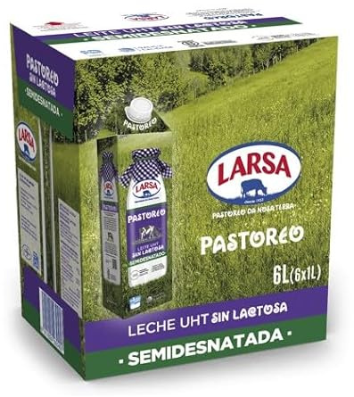 Larsa Leche Sin Lactosa Semidesnatada - Paquete de 6 x 1000 ml - Total: 6000 ml