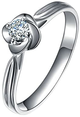 KnSam Echter Goldschmuck, Diamantring Platin, Blumen Eheringe 0.13ct Labor Erstellt Diamant, Geschenk für Valentinstag Verlobung Weihnachten, Silber, Gr.65 (20.7)
