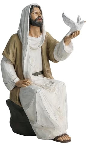 ShineOnAngel Statua di Gesù Cristo con colomba, statuetta religiosa dipinta a mano, 17,8 cm, statua di Gesù su roccia, in resina, per decorazione moderna della casa cristiana