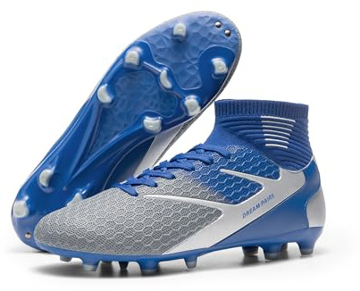 DREAM PAIRS fotbollsskor för män, atletiska höga spikes fotbollsskor utomhus inomhus professionella träningssneakers, blå/grå, 46 EU