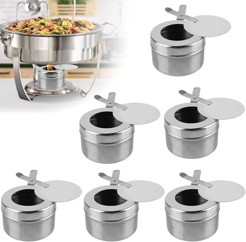 Recipiente para Pasta de Combustión 6 Piezas, Quemadores de Acero Inoxidable con Tapa, Seguro y Duradero para Fondue, Camping, Pescado a la Parrilla, Soporte de Combustible con Regulador de Llama