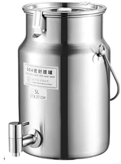 Milchtransportfass Ölfass, Speiseöl, leeres Fass, 304 Edelstahlfass, Lagerung, versiegeltes Fass, versiegelter Milchhahn, Milcheimer, Krug, robuste Milchkanne for den Bauernhof(5L with faucet 304)