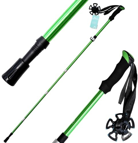 OKHEALING Gångstavar (2 ps), teleskopiska hopfällbara, vandringsstavar i aluminiumlegering, lätta och hållbara, lämpliga för vandring, promenader och klättring (110–135 cm) (GRÖN)