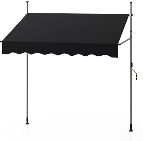 COSTWAY Store Banne Manuel Rétractable de 2 x 1,2/1,35/1,5M avec Manivelle Hauteur Réglable 210-300CM, Auvent de Terrasse en Aluminium Tissu Oxford Imperméable Anti UV, pour Blacon et Porte (Noir)