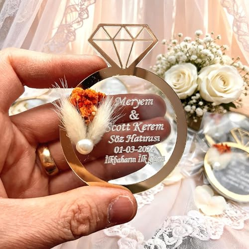 Bomboniere matrimonio, bomboniere battesimo,25 pezzi oro argento acrilico Magnete da Frigorifero comunione cresima compleanno (stile anello dorato, set di 25)