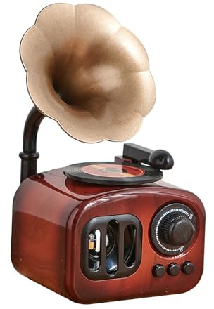 Gramophone de bureau vintage avec manivelle à manivelle pour salon 1 pièce Krf177 (17 x 9,5 x 9 cm)