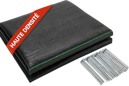 NOLK Toile de Paillage Anti-Mauvaises Herbes pour Jardin, Bache Géotextile très résistant 100g/m² Protection du Sol (3x10M), avec 20 Piquets de Fixation en Acier Galvanisé
