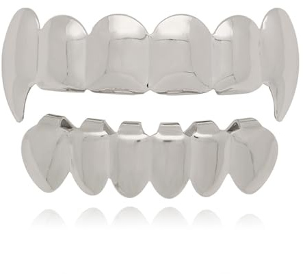 Qiwenr 1 set tänder hip hop, hip hop teeth grillar, rappare tandhängare, med 2 silikonformlister, för musikfestival, modevisning, halloween, fester, rollspel, lämplig för män och kvinnor, 5cm*1.3cm+