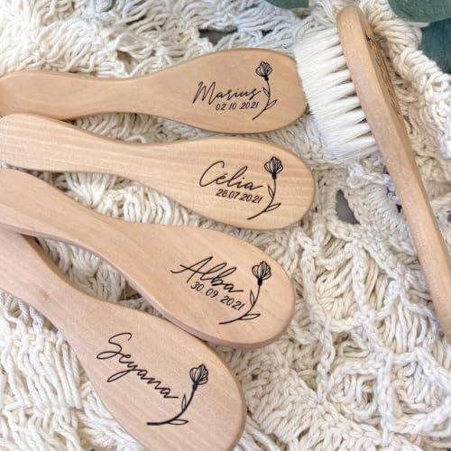 Personalised Baby Hair Brush and Comb Set with Custom Name Newborn Gift, Cradle Cap, Wooden Goat Bristles Brush, Birth/Baptism/Birthday Baby Shower Gifts