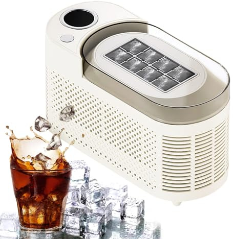 Macchina portatile per la produzione di ghiaccio per controsoffitto, 8 cubi in 10 minuti, 2 modalità (ghiaccio cavo / solido), facile rimozione del ghiaccio, 12V CC / AC Ice maker per la casa (Beige )