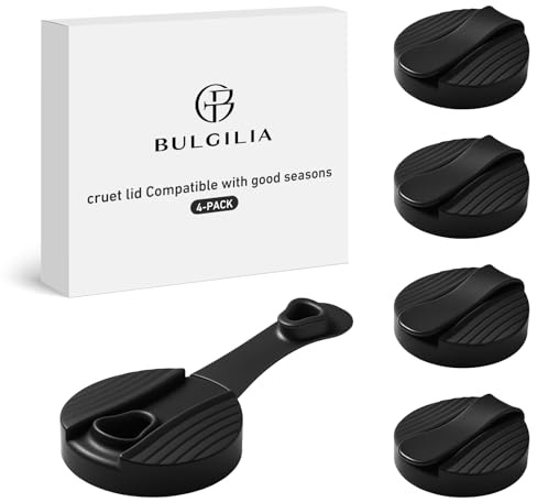 BULGILIA 4 Pack Replacement Lids Compatible with Good Seasons Salad Dressing Cruet Glasses, Food-Grade Silicone, black