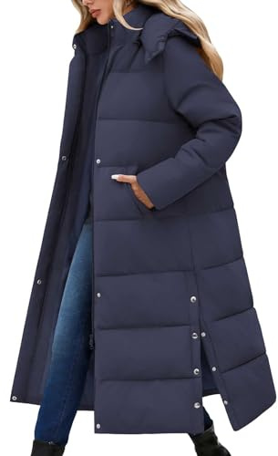RITOSTA Women's Long Down Coats Winter Ladies Quilted Jacket Thickened Hooded Coat Warm Padded Parka Zip Up Puffer Jackets Longline Outdoor Water Repellent Outwear with Pockets(Navy,L)