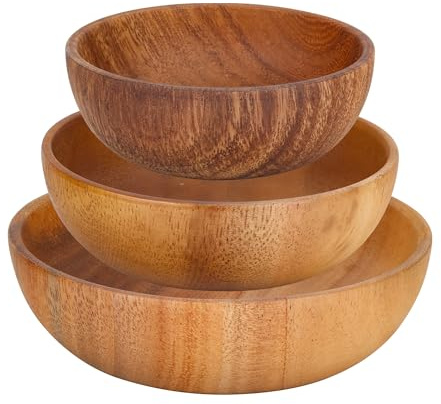 WeeGoo Round Wooden Serving Bowl, 3 PCS, 10/12/14 cm