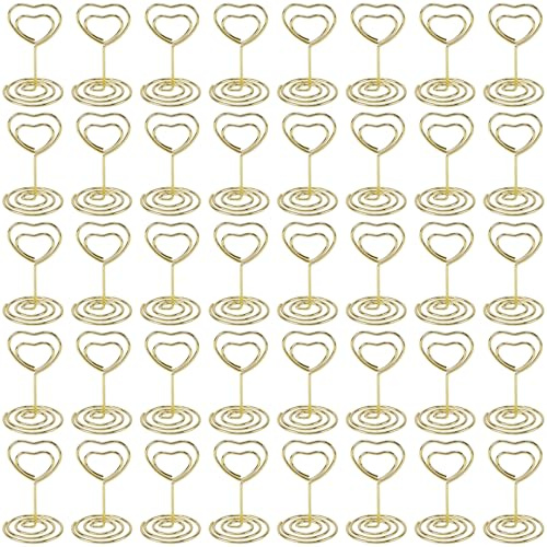 40 Tischkartenhalter Gold Herz, Menükartenhalter, Fotohalter mit Klammern | Kartenständer Herzförmig für Hochzeiten, Partys, Bankette,Büros(Höhe 50mm)