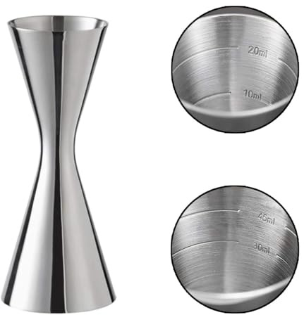 Taza medidora de acero inoxidable 304, taza medidora de doble alcohol para bar en casa, medida de dosis única y doble, 30 ml y 60 ml, color plateado