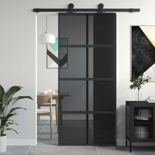 Emmtore Puerta corredera vidrio templado y aluminio negra 90x205 cm