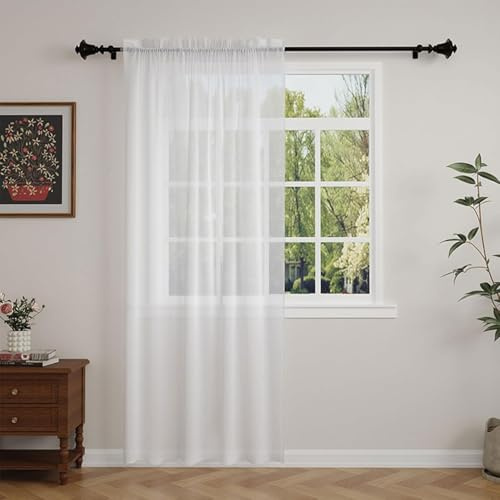 SUNLIMEI Cortinas Modernas 220 x 180 cm Translucido Moderno Decoracion Translucidas Visillos con Manguito de Varilla para Dormitorio Matrimonio Comedor, Blanco