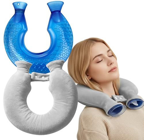 Halsvärmare flaska, 1 400 ml läckagesäker varmvattenflaska hals med överdrag, nackvärmare för kvinnor och män, vinter U formad varmvattenflaska för hals, axel
