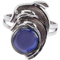 LIOOBO Verstellbarer Stimmungsring Damen Herren Farbwechsel Delfin Design Temperaturabhängiger Schmuckring aus Langlebiger Legierung Offener Mood Ring für Erwachsene