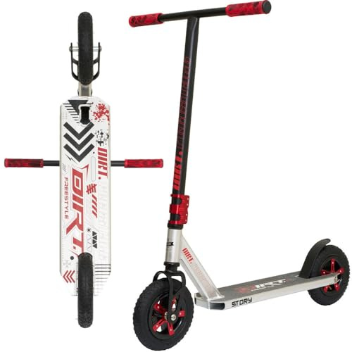 Story Original Stunt Scooter Dirt | 200 mm luftgefüllte Räder | Robustes Aluminium 6061 | Langlebige ABEC-9 Lager | 360°-Lenker (Schwarz Rot)