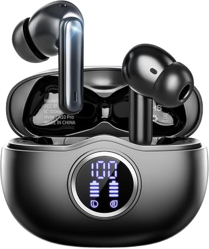 Sisism A10 Pro Wireless Earbuds, Bluetooth 5.3 Headphones HiFi Stereo 50H Playback LED Digital Display Ear Buds with ENC Noise Canceling Headset, IPX7 Waterproof Earphones for Gym/Running/Work - Black