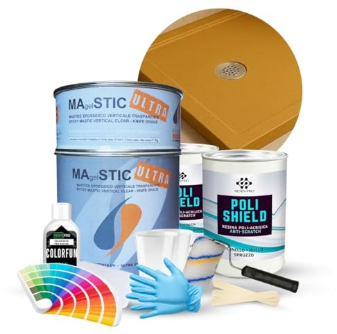 Resin Pro® ShowerFix Kit - Riparazione Piatto Doccia/Vasca con Mastice Epossidico Rapido, Vernice Protettiva, Made in Italy - Opaca Ocra