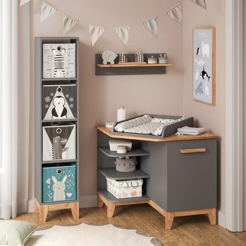 VitaliSpa Fasciatoio Malia, Grigio/Artisan, 85 x 85.2 cm con porta, fasciatoio rimovibile per utilizzo come cassettiera angolare