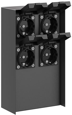 ledscom.de POMI Garden Socket Column for Outdoor Use, IP44, 4-Way, Stainless Steel, Anthracite, Square, 23 cm