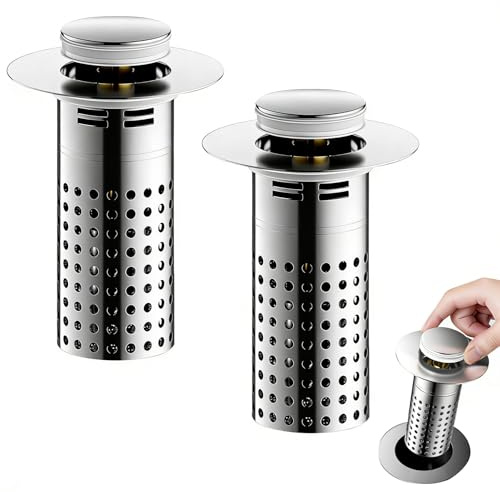 2 stycken tvättställsproppar med sil rostfritt stål, handfatsproppar med silkorgar, dräneringsplugg rostfritt stål handfat proppar dräneringsplugg tvättställ med hårsil