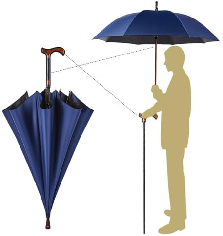 RuiYngKe Parapluie Canne 2 en 1 Bâton de Marche Umbrella-Béquilles Antidérapant - pour Les Personnes âgées Canne de Voyage Parapluie de Marche pour L'extérieur