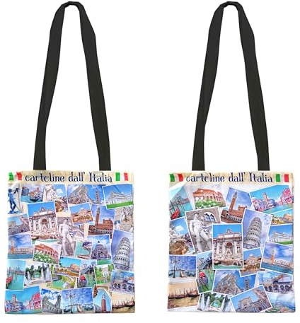 Generico Shopper Borsa Tracolla Cotone Cartoline Italia Souvenir Utile Shopping Eco