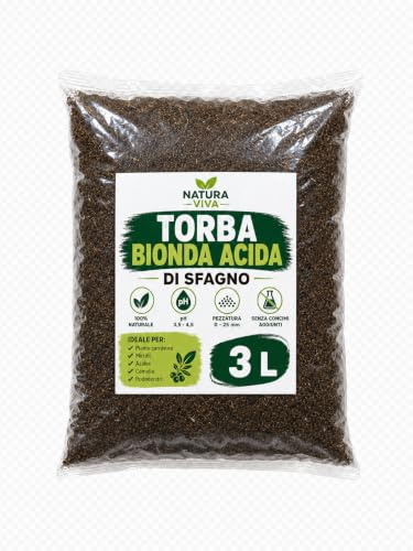 Torba Bionda Acida di Sfagno, pH 3,5-4,5, 100% Naturale, Senza Concimi Aggiunti, per Piante Carnivore, Mirtilli, Azalee, Camelie e Rododendri