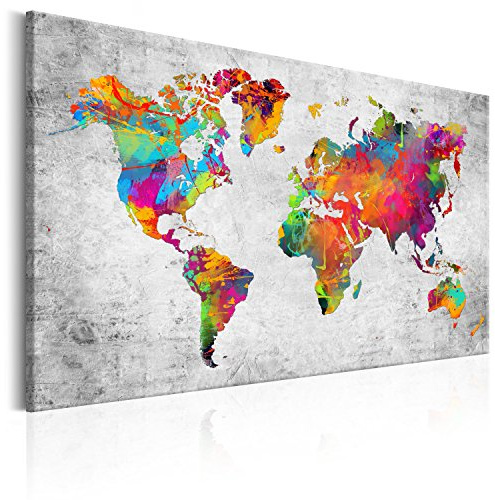 Cuadros B&D XXL - Leinwandbild Weltkarte Karte Abstrakt, 120x80 cm, modern | Hochwertige Leinwand, sofort aufhängbar, ideal fürs Wohn- oder Schlafzimmer, wasserfest und lichtecht, langlebig, stilvoll