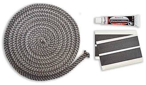 Kamindichtung Türdichtung Set 3m, ø 10mm inkl. Kleber und Abbinder Kordel-Dichtung passend für Justus und Oranier Kaminofen Modelle