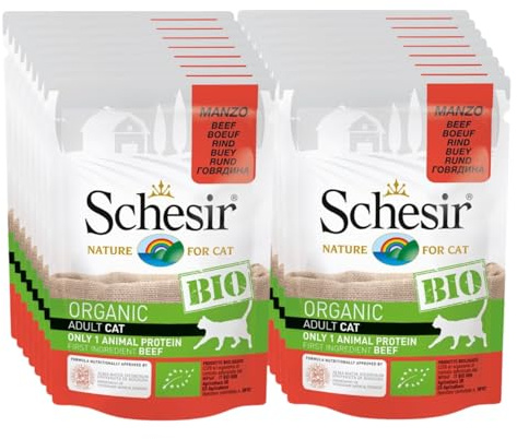 Schesir Cat Bio - Boeuf monoprotéiné - Nourriture Humide pour Chat - 16 sachets x 85 g