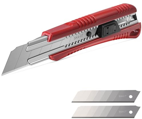 HAUTMEC 25mm Utility Knife, Heavy Duty Auto-Lock, Retractable Box Cutter with 2pcs Spare Snap-off Sharp Blades HT0080-KN