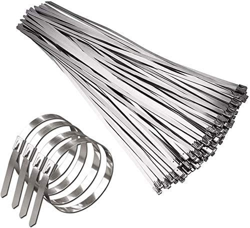 Topstylehouse - Fascette fermacavi in acciaio inox, 100 pezzi, con chiusura a cerniera, in metallo, rivestite, per casa, ufficio, garage, officina, colore argento (7,9 x 400 mm)