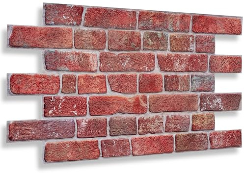 NOVECRAFTO Old Retro Design 3D - 37.79 x 18.89 in (96x48cm) -20 Sheets Covering 99.2 sqft (9.22 sqm) - Office Kitchen Living Room PVC Cladding - Old Red Retro Brick Effect Wall Panels Pattern
